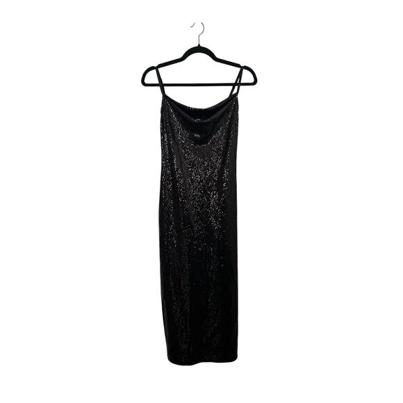 Bebe Black Cowl Neck Shimmer Sleeveless Cocktail Maxi Dress Size Medium - Picture 2 of 9